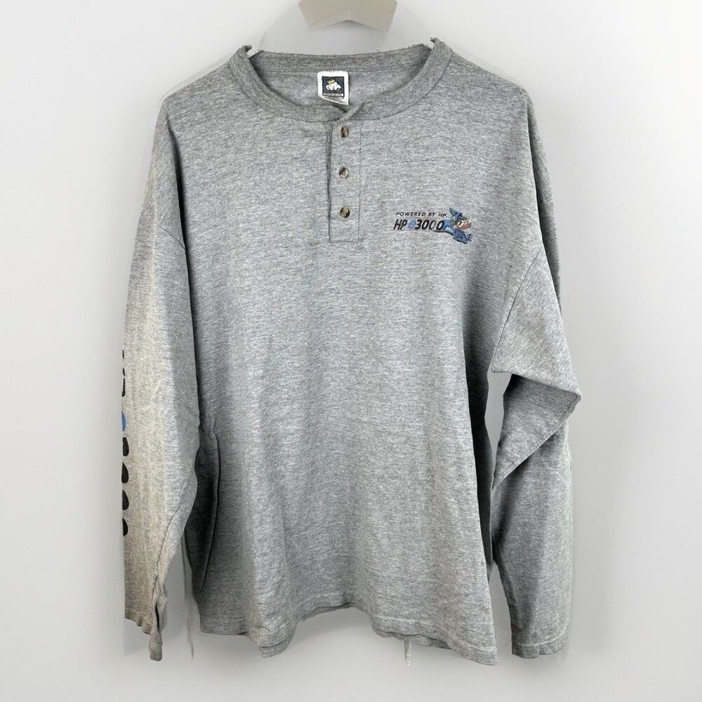 HP e3000 Racing Powered By HP Long Sleeve Henley T Shirt XL Grey Racer